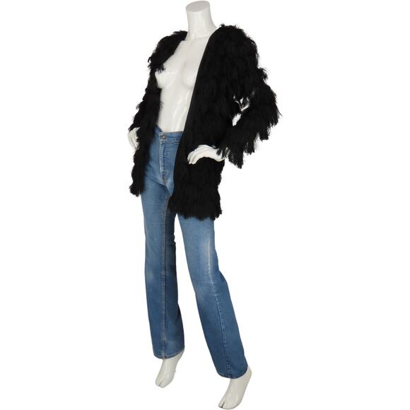 H&M Black Flapper Fuzzy Faux Fur Fringed Shaggy Knit Cardigan Sweater Jacket - Picture 3 of 6